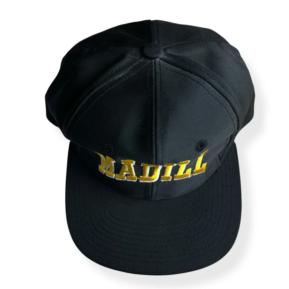 Vintage‎ 90's Madill Oklahoma Wildcats Embroidered Black Yellow Snapback Hat Cap